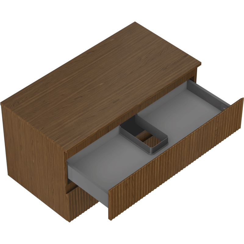 Mexen Rivel vonios kambario spintelė po praustuvu 90 cm su stalviršiu, 2 stalčiai, rifliuota, riešutas - 91A20-09047-2-BFFC86