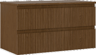 Mexen Rivel vonios kambario spintelė po praustuvu 90 cm su stalviršiu, 2 stalčiai, rifliuota, riešutas - 91A20-09047-2-BFFC86