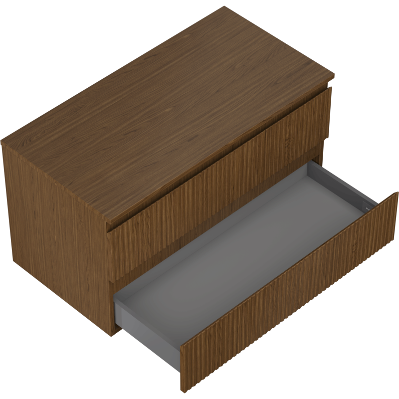 Mexen Rivel vonios kambario spintelė po praustuvu 90 cm su stalviršiu, 2 stalčiai, rifliuota, riešutas - 91A20-09047-2-BFFC86