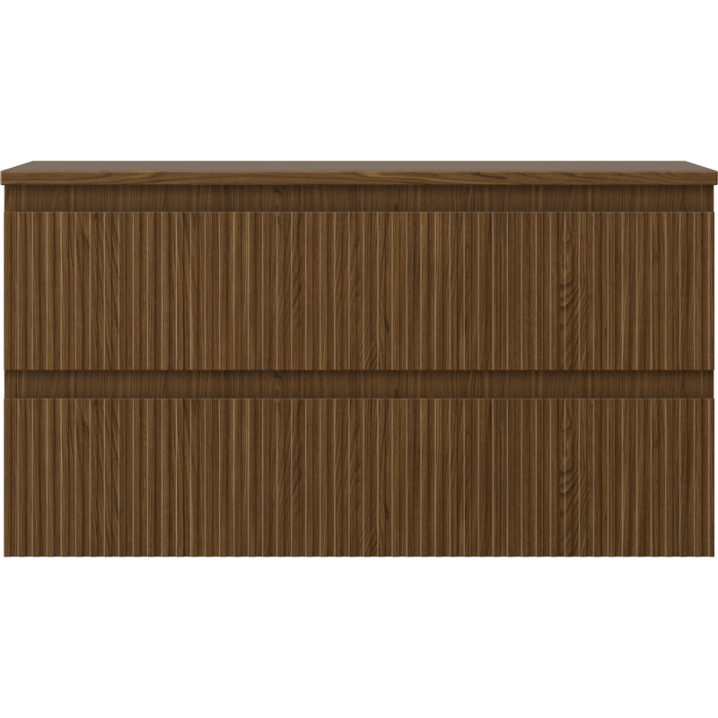 Mexen Rivel vonios kambario spintelė po praustuvu 90 cm su stalviršiu, 2 stalčiai, rifliuota, riešutas - 91A20-09047-2-BFFC86