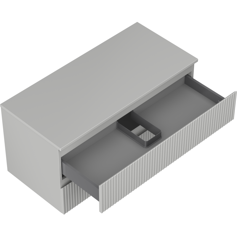 Mexen Rivel vonios kambario spintelė po praustuvu 100 cm su stalviršiu, 2 stalčiai, grioveliai, pilkai matinė