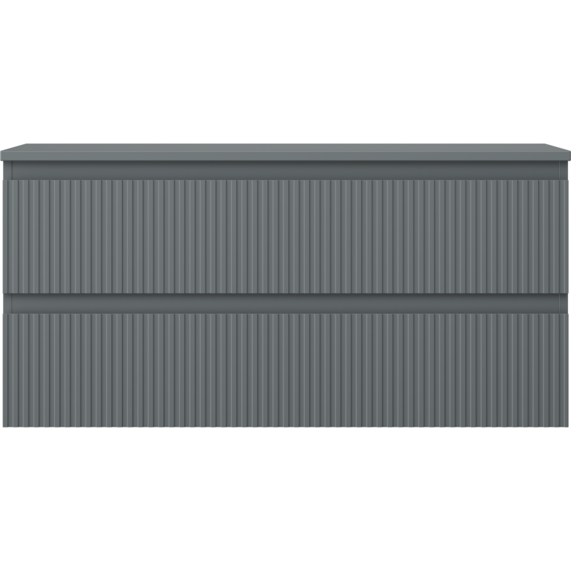 Mexen Rivel vonios kambario spintelė po praustuvu 100 cm su stalviršiu, 2 stalčiai, rifliuota, grafito matinė