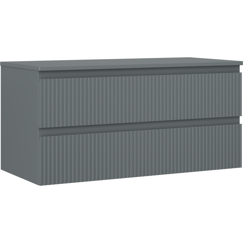 Mexen Rivel vonios kambario spintelė po praustuvu 100 cm su stalviršiu, 2 stalčiai, rifliuota, grafito matinė