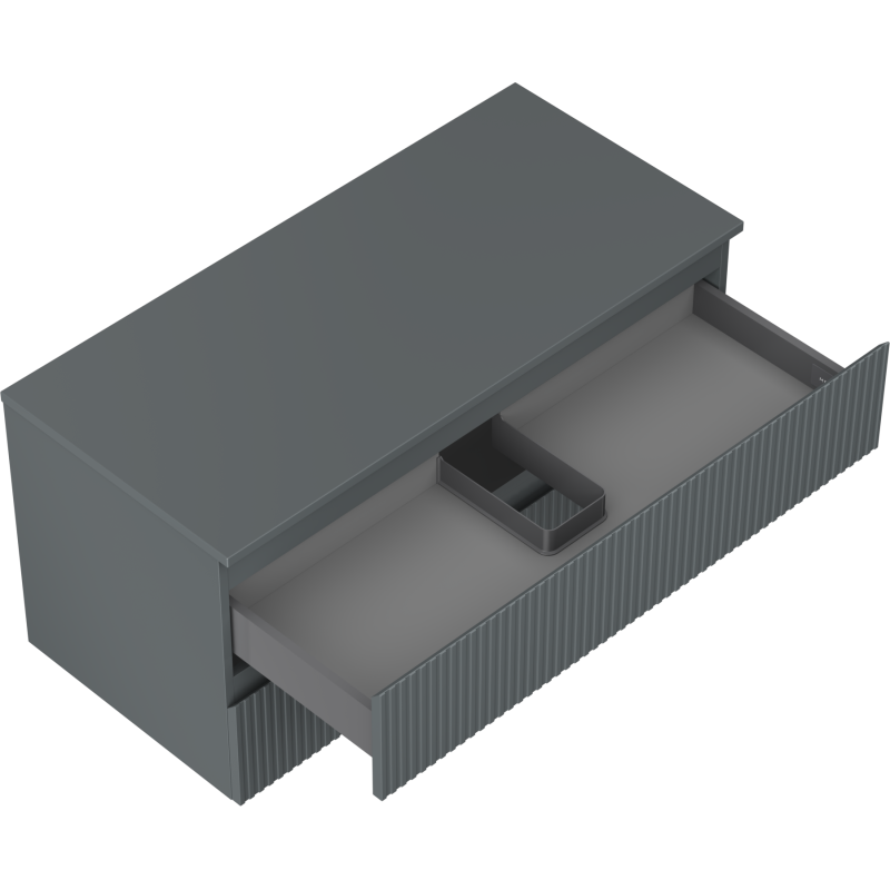 Mexen Rivel vonios kambario spintelė po praustuvu 100 cm su stalviršiu, 2 stalčiai, rifliuota, grafito matinė