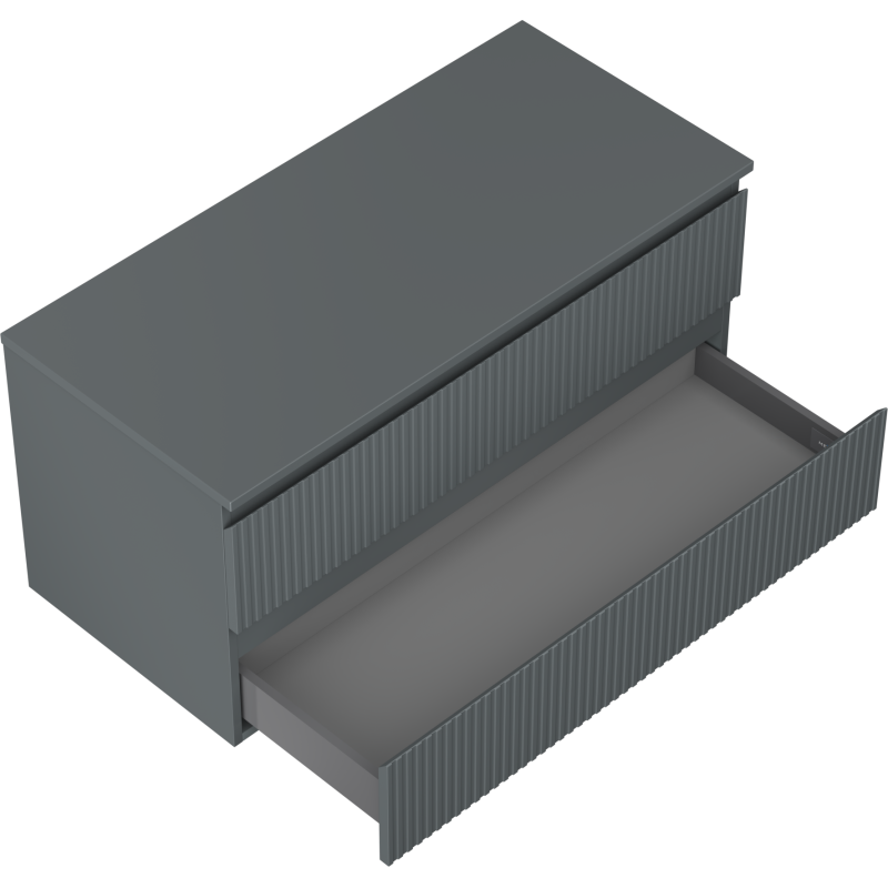 Mexen Rivel vonios kambario spintelė po praustuvu 100 cm su stalviršiu, 2 stalčiai, rifliuota, grafito matinė