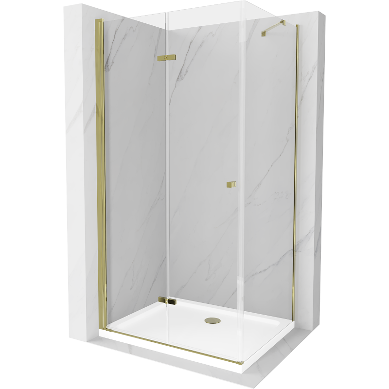 Mexen Lima sulankstoma dušo kabina 90 x 80 cm, Skaidrus, Auksinė + dušo padėklas Flat - 856-090-080-50-00-4010