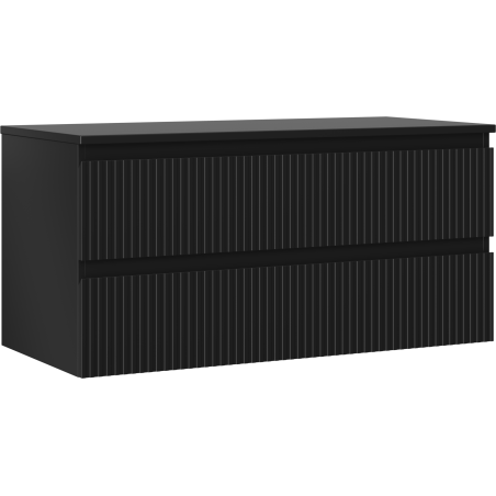 Mexen Rivel vonios spintelė po praustuvu 100 cm su stalviršiu, 2 stalčiai, rifliuota, juoda matinė - 91A20-10047-2-BFFC71