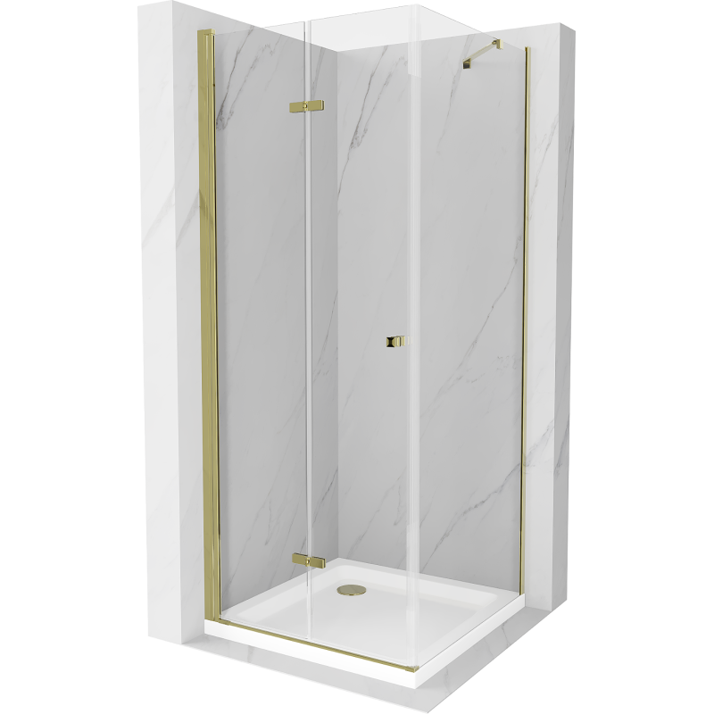 Mexen Lima sulankiojama dušo kabina 90 x 90 cm, skaidrus, auksinė + Flat padėklas - 856-090-090-50-00-4010