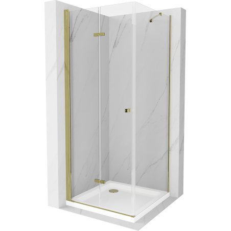Mexen Lima sulankiojama dušo kabina 90 x 90 cm, skaidrus, auksinė + Flat padėklas - 856-090-090-50-00-4010