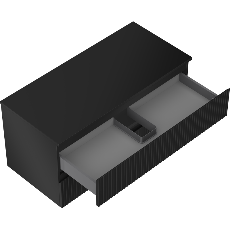 Mexen Rivel vonios spintelė po praustuvu 100 cm su stalviršiu, 2 stalčiai, rifliuota, juoda matinė - 91A20-10047-2-BFFC71