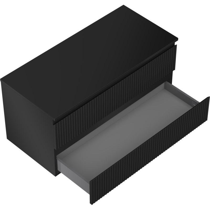 Mexen Rivel vonios spintelė po praustuvu 100 cm su stalviršiu, 2 stalčiai, rifliuota, juoda matinė - 91A20-10047-2-BFFC71