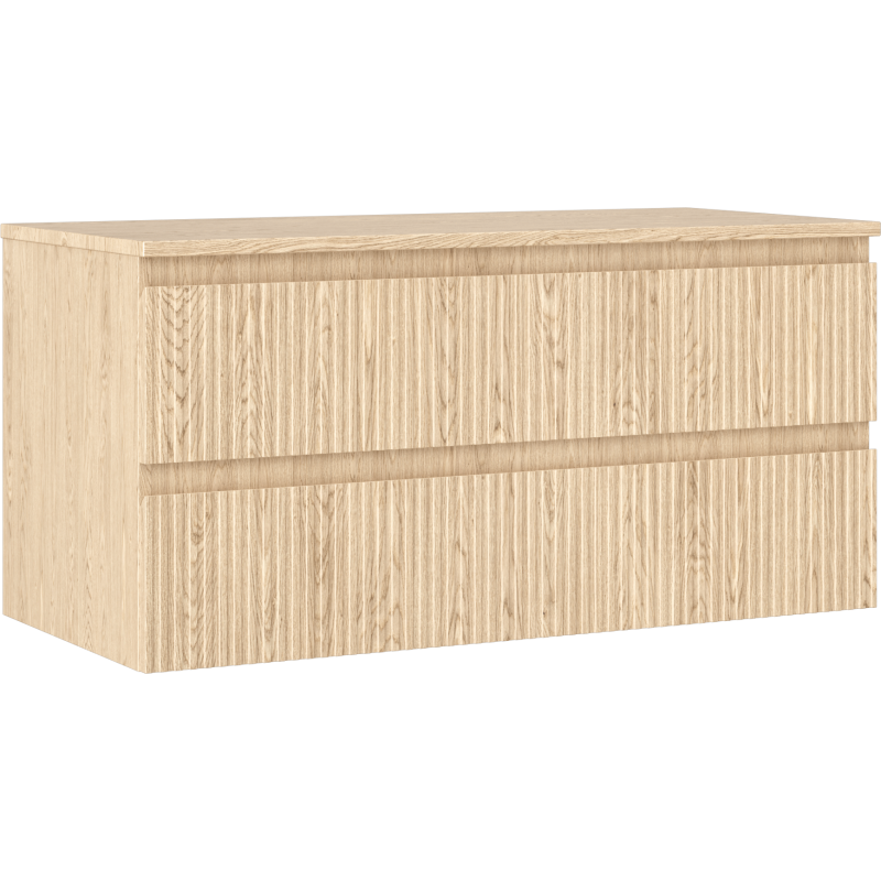 Mexen Rivel vonios kambario spintelė po praustuvu, 100 cm su stalviršiu, 2 stalčiai, grioveliuota, ąžuolinis