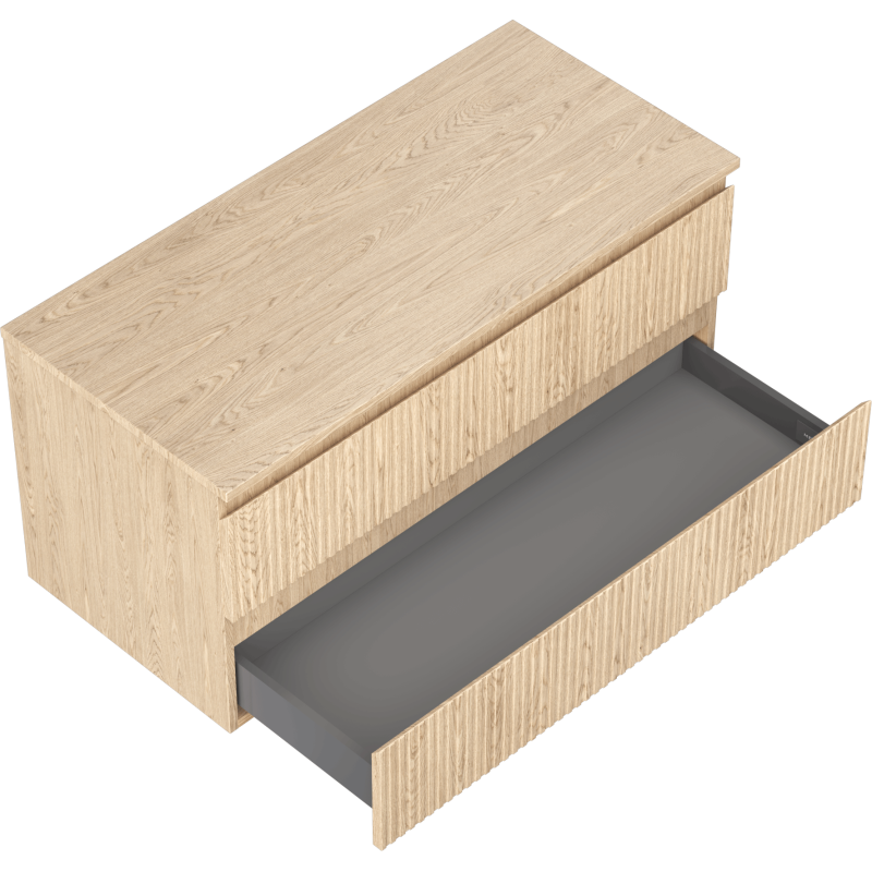 Mexen Rivel vonios kambario spintelė po praustuvu, 100 cm su stalviršiu, 2 stalčiai, grioveliuota, ąžuolinis