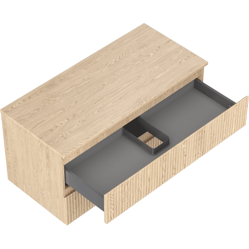 Mexen Rivel vonios kambario spintelė po praustuvu, 100 cm su stalviršiu, 2 stalčiai, grioveliuota, ąžuolinis