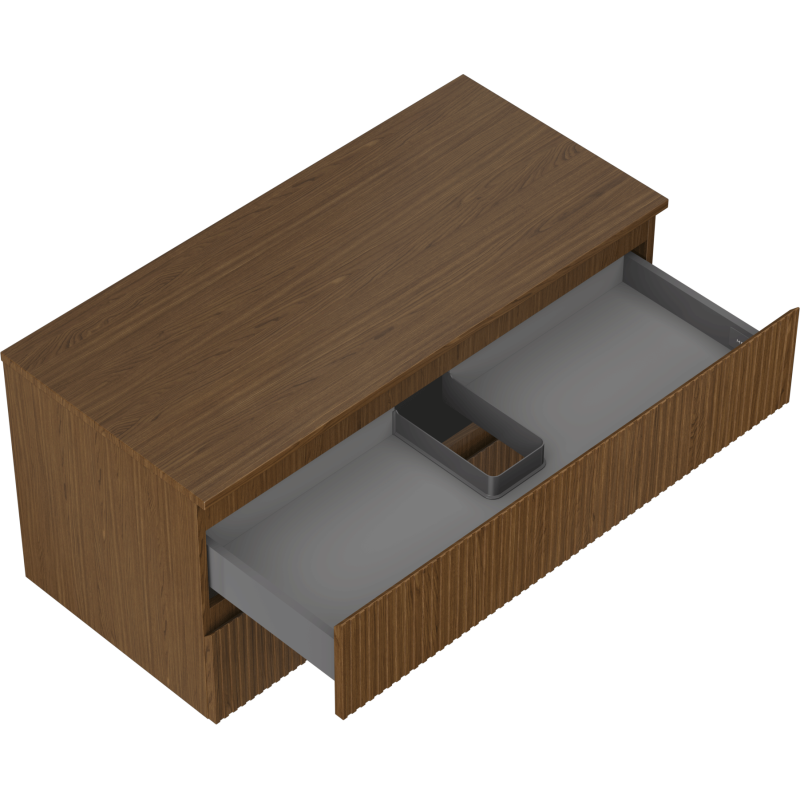 Mexen Rivel vonios spintelė po praustuvu 100 cm su stalviršiu, 2 stalčiai, rifliuota, riešutas - 91A20-10047-2-BFFC86