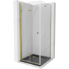 Mexen Lima sulankstoma dušo kabina 80 x 80 cm, skaidri, auksinė + Flat padėklas, juodas - 856-080-080-50-00-4070G