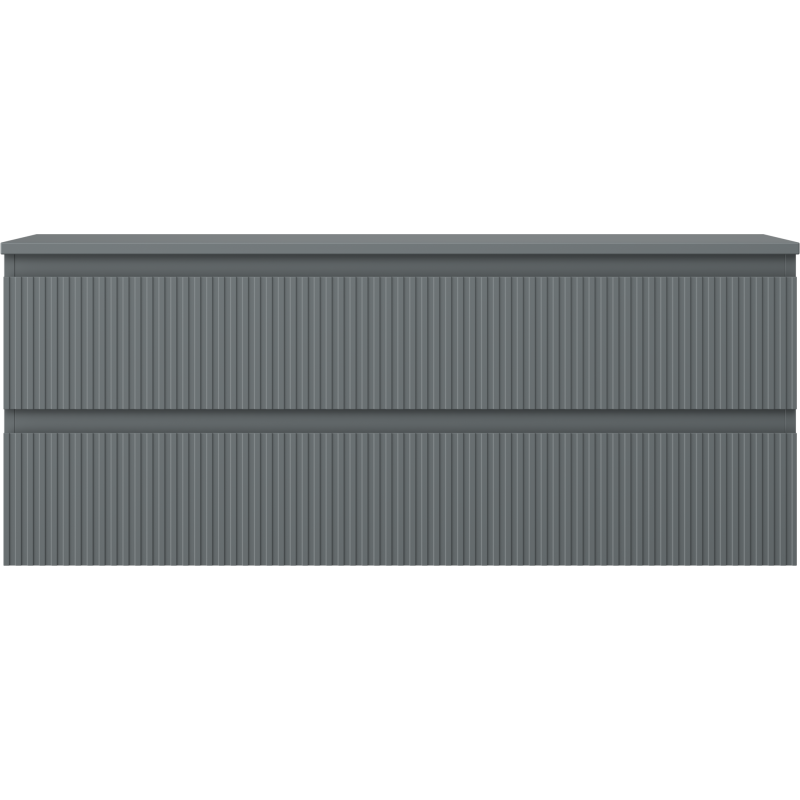 Mexen Rivel vonios kambario spintelė po kriaukle 120 cm su stalviršiu, 2 stalčiai, rifliuota, matinė grafito spalva