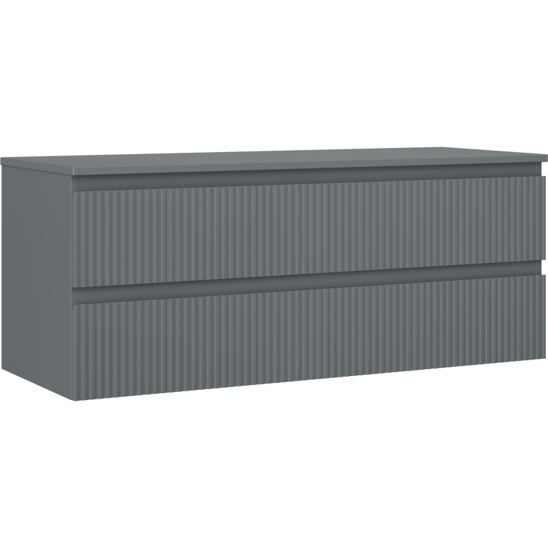 Mexen Rivel vonios kambario spintelė po kriaukle 120 cm su stalviršiu, 2 stalčiai, rifliuota, matinė grafito spalva