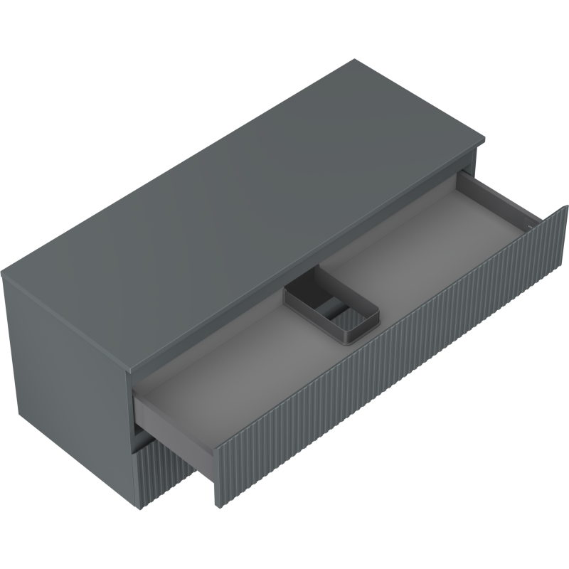 Mexen Rivel vonios kambario spintelė po kriaukle 120 cm su stalviršiu, 2 stalčiai, rifliuota, matinė grafito spalva