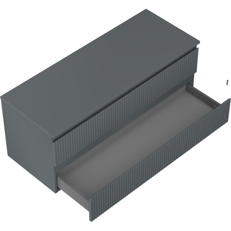Mexen Rivel vonios kambario spintelė po kriaukle 120 cm su stalviršiu, 2 stalčiai, rifliuota, matinė grafito spalva