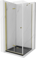 Mexen Lima sulankstoma dušo kabina 90 x 90 cm, Skaidrus, Auksinė + dušo padėklas Flat, Juoda - 856-090-090-50-00-4070G