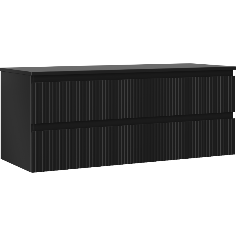 Mexen Rivel vonios spintelė po praustuvu 120 cm su stalviršiu, 2 stalčiai, grioveliuota, juoda matinė - 91A20-12047-2-BFFC71