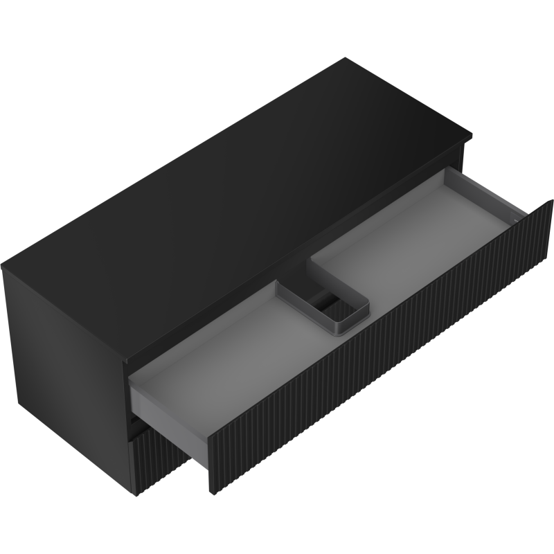 Mexen Rivel vonios spintelė po praustuvu 120 cm su stalviršiu, 2 stalčiai, grioveliuota, juoda matinė - 91A20-12047-2-BFFC71