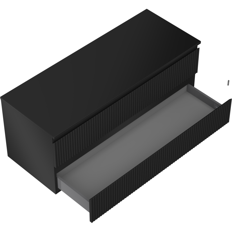 Mexen Rivel vonios spintelė po praustuvu 120 cm su stalviršiu, 2 stalčiai, grioveliuota, juoda matinė - 91A20-12047-2-BFFC71