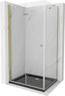 Mexen Lima sulankstoma dušo kabina 100 x 80 cm, Skaidrus, Auksinė + dušo padėklas Flat, Juoda - 856-100-080-50-00-4070G