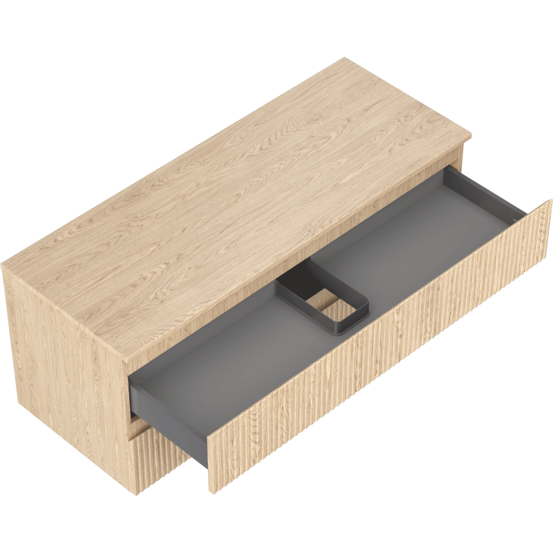 Mexen Rivel vonios spintelė po praustuvu 120 cm su stalviršiu, 2 stalčiai, rifliuota, ąžuolas - 91A20-12047-2-BFFC81