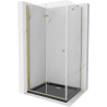 Mexen Lima sulankstoma dušo kabina 100 x 90 cm, permatoma, aukso + Flat dušo padėklas, juodas - 856-100-090-50-00-4070G