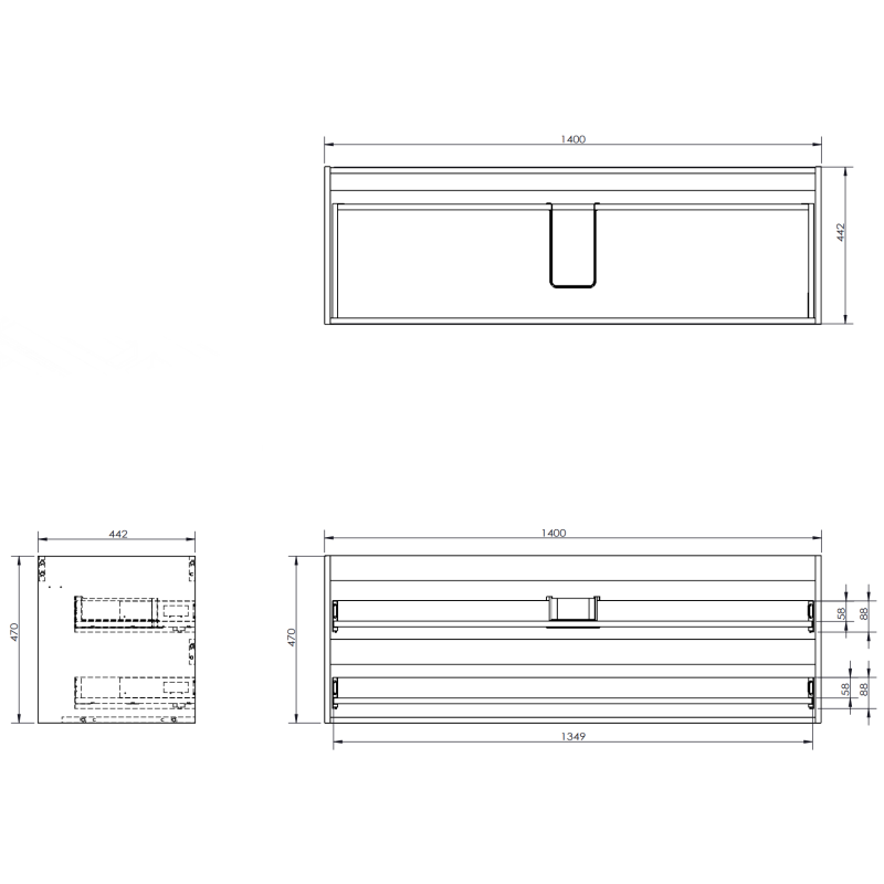 Mexen Rivel vonios spintelė po praustuvu 140 cm su stalviršiu, 2 stalčiai, reljefinė, matinė balta - 91A20-14047-2-BFFC01