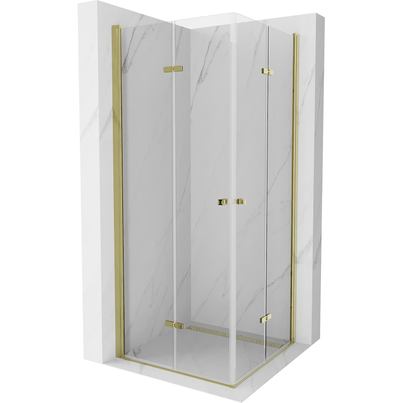 Mexen Lima Duo sulankstomoji dušo kabina 90 x 90 cm, skaidri, auksinė - 856-090-090-50-00-02