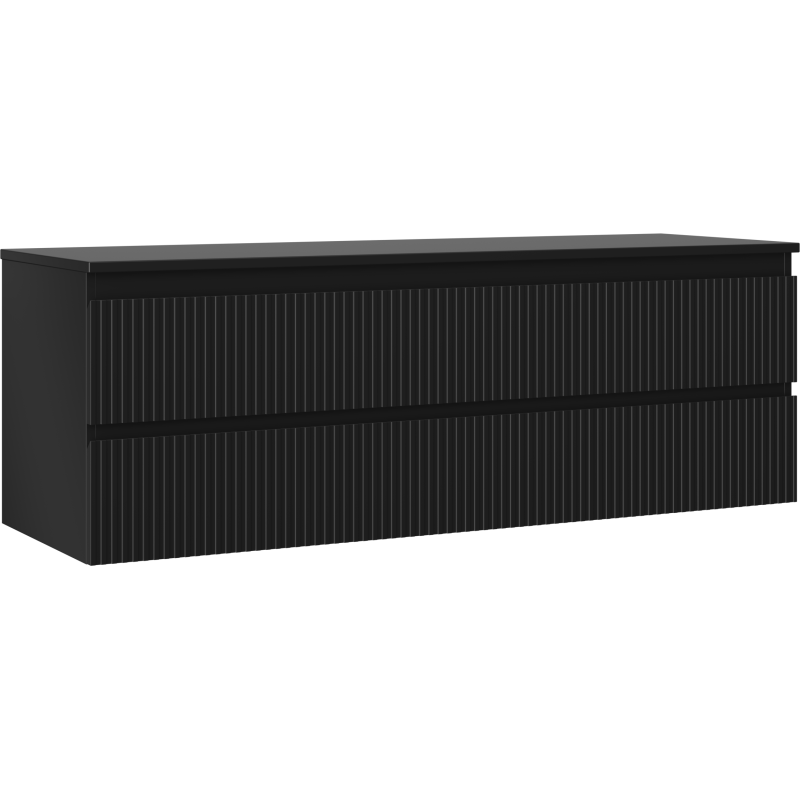 Mexen Rivel vonios kambario spintelė po praustuvu 140 cm su stalviršiu, 2 stalčiai, rifliuota, juoda matinė