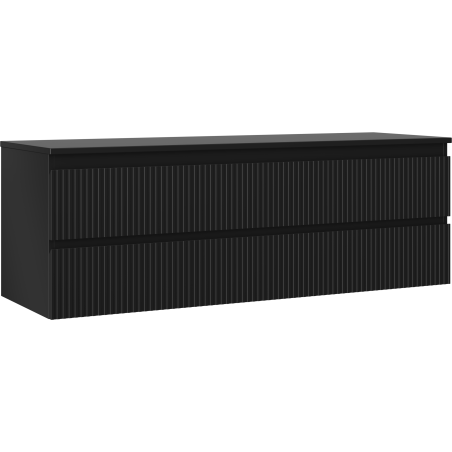 Mexen Rivel vonios kambario spintelė po praustuvu 140 cm su stalviršiu, 2 stalčiai, rifliuota, juoda matinė