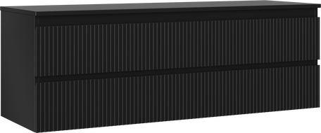 Mexen Rivel vonios kambario spintelė po praustuvu 140 cm su stalviršiu, 2 stalčiai, rifliuota, juoda matinė
