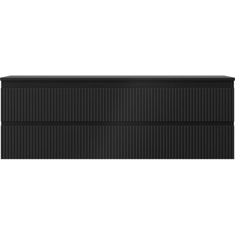 Mexen Rivel vonios kambario spintelė po praustuvu 140 cm su stalviršiu, 2 stalčiai, rifliuota, juoda matinė