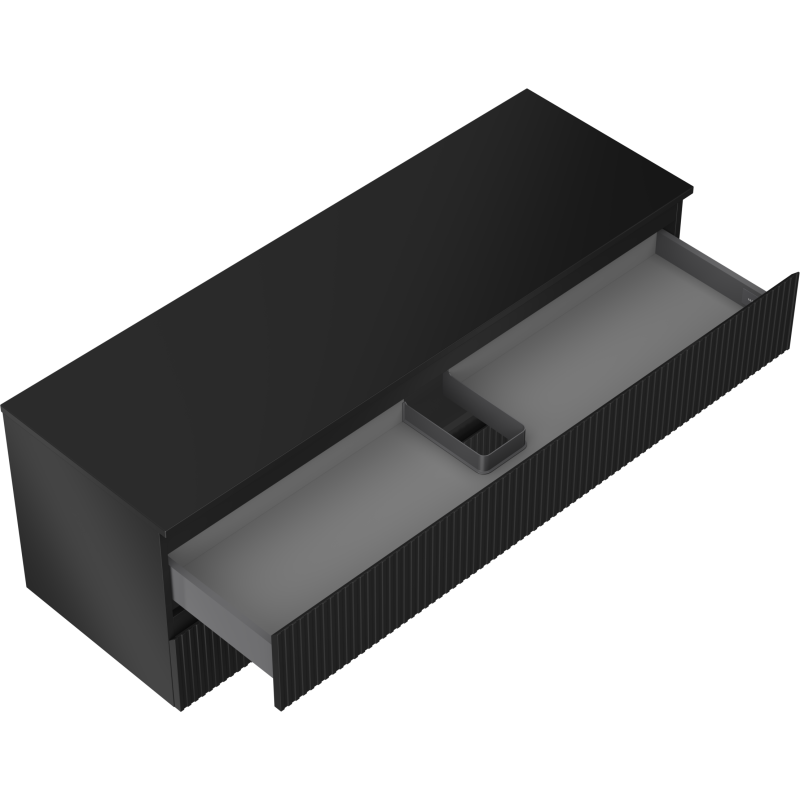 Mexen Rivel vonios kambario spintelė po praustuvu 140 cm su stalviršiu, 2 stalčiai, rifliuota, juoda matinė