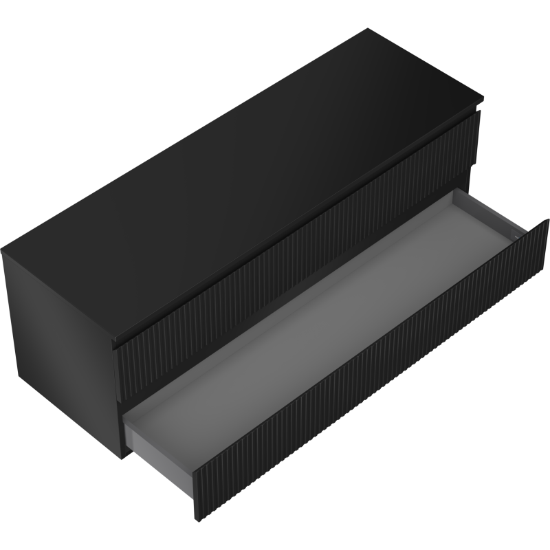 Mexen Rivel vonios kambario spintelė po praustuvu 140 cm su stalviršiu, 2 stalčiai, rifliuota, juoda matinė