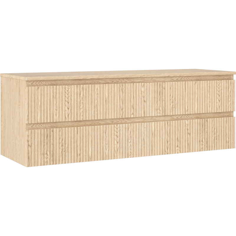 Mexen Rivel vonios kambario spintelė po praustuvu 140 cm su stalviršiu, 2 stalčiai, rifliuota, ąžuolo - 91A20-14047-2-BFFC81