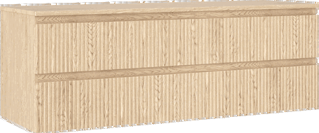 Mexen Rivel vonios kambario spintelė po praustuvu 140 cm su stalviršiu, 2 stalčiai, rifliuota, ąžuolo - 91A20-14047-2-BFFC81