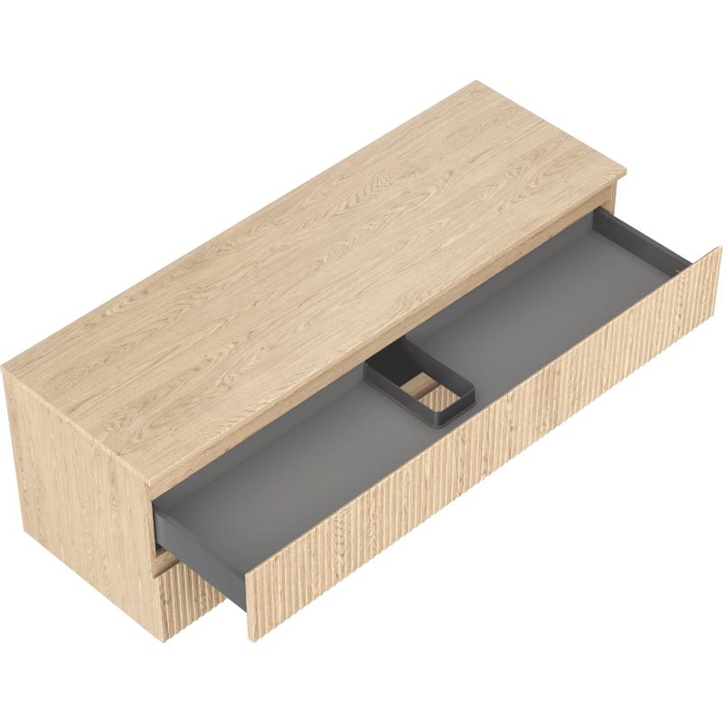 Mexen Rivel vonios kambario spintelė po praustuvu 140 cm su stalviršiu, 2 stalčiai, rifliuota, ąžuolo - 91A20-14047-2-BFFC81