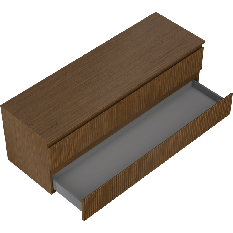 Mexen Rivel vonios spintelė po praustuvu 140 cm su stalviršiu, 2 stalčiais, briaunuota, riešutas - 91A20-14047-2-BFFC86