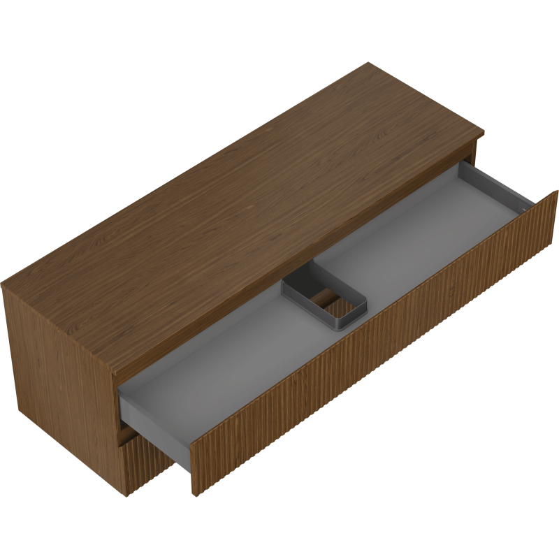 Mexen Rivel vonios spintelė po praustuvu 140 cm su stalviršiu, 2 stalčiais, briaunuota, riešutas - 91A20-14047-2-BFFC86