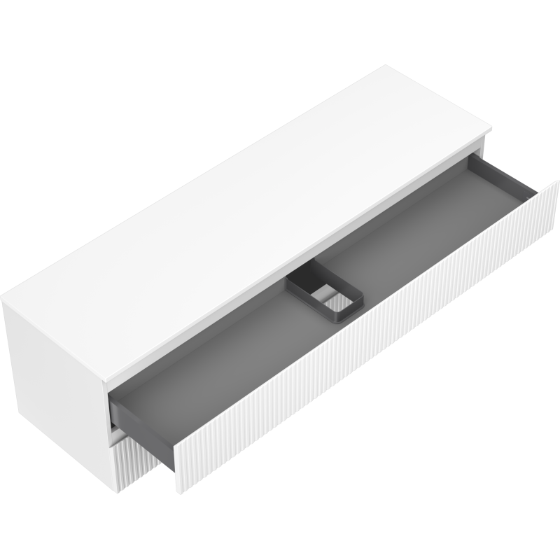 Mexen Rivel vonios spintelė su stalviršiu po praustuvu, 160 cm, 2 stalčiai, rifliuota, matiniu baltu paviršiumi