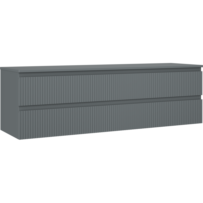 Mexen Rivel vonios kambario spintelė po praustuvu 160 cm su stalviršiu, 2 stalčiai, rifliuota, matinė grafito spalva