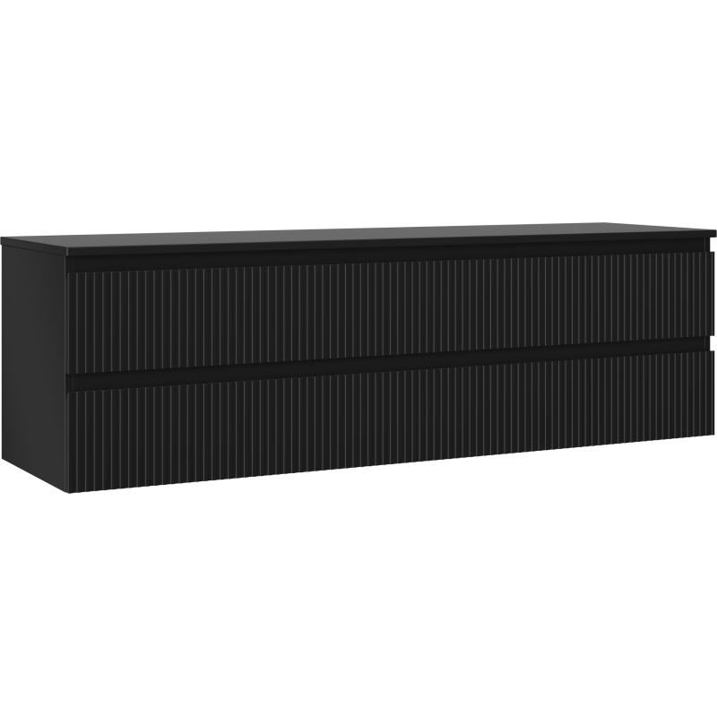 Mexen Rivel vonios spintelė po praustuvu 160 cm su stalviršiu, 2 stalčiai, grioveliuota, juoda matinė - 91A20-16047-2-BFFC71