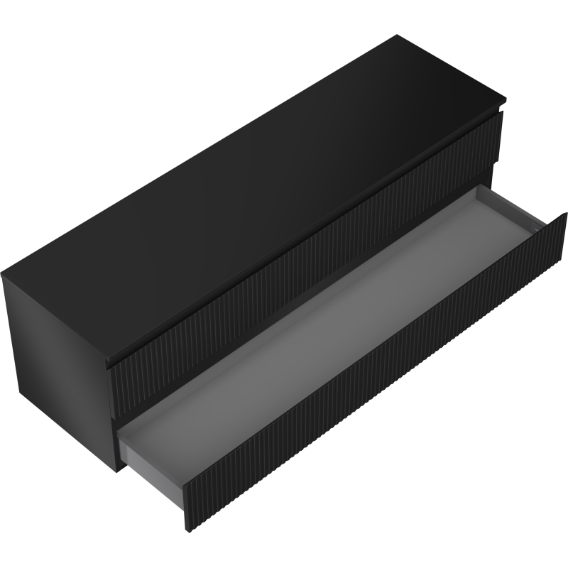 Mexen Rivel vonios spintelė po praustuvu 160 cm su stalviršiu, 2 stalčiai, grioveliuota, juoda matinė - 91A20-16047-2-BFFC71