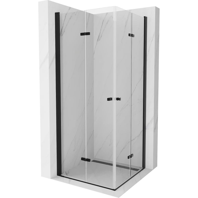 Mexen Lima Dviguba sulankstoma dušo kabina 80 x 80 cm, permatoma, juoda - 856-080-080-70-00-02
