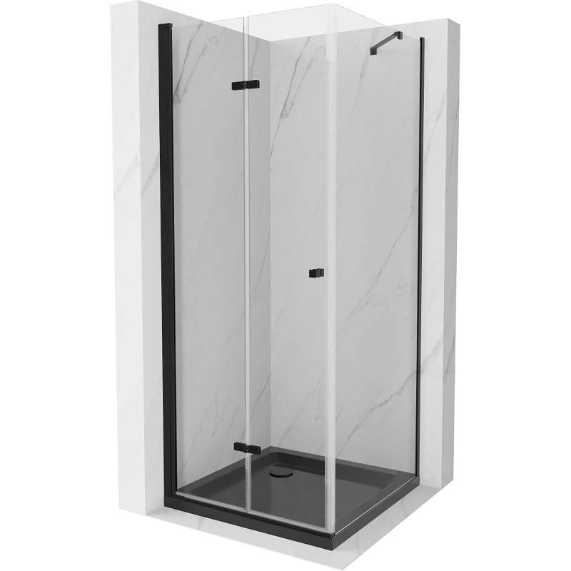 Mexen Lima sulankstoma dušo kabina 80 x 80 cm, Skaidrus, Juoda + dušo padėklas Flat, Juoda - 856-080-080-70-00-4070B